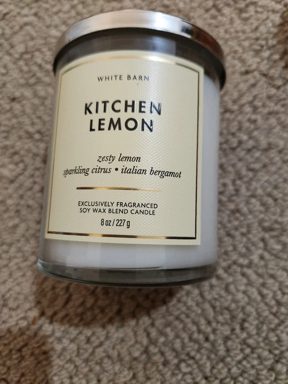 White Barn Kitchen Lemon Candle in White Jar with Gold Label